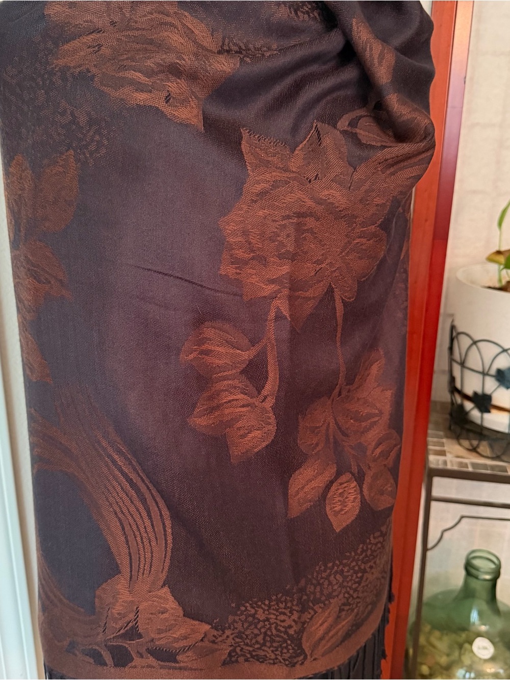 Pashmina Scarf Wrap Brown Black Floral - Picture 10 of 12